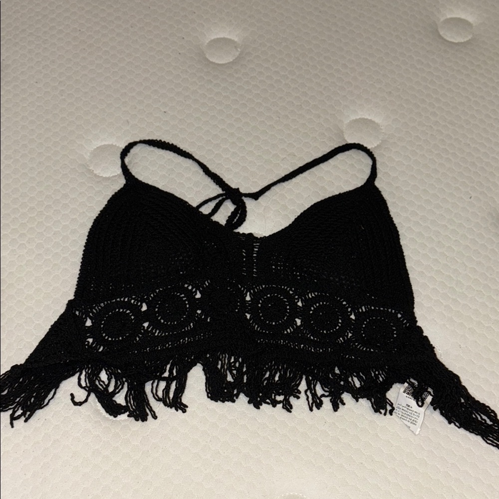 SHEIN Black Crochet Fringe Tank Top